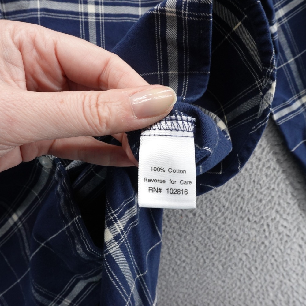 Garnet‎ Hill Plaid Flannel Tunic Top Large Navy Blue Cotton Womens Fall Shirt - Picture 9 of 11